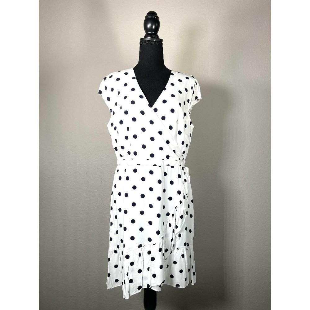 J Crew Polka Dot dress, Fit & Flare Viscose Polka Dot Ruffle Front